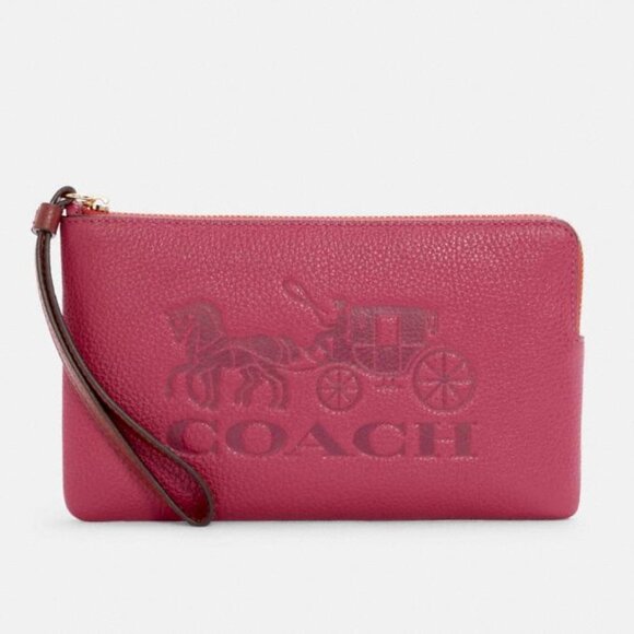NWT Pink Coach Large Corner Zip Wristlet - Picture 1 of 4